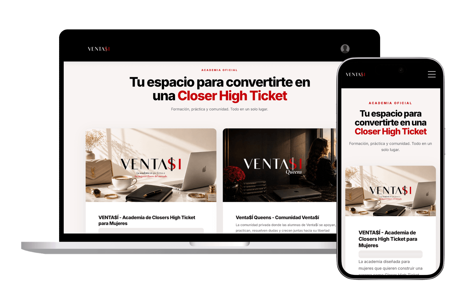 Plataforma de la Academia VENTA$Í en portátil y móvil